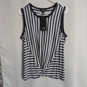 Jones New York Navy and White Striped Tank Top
